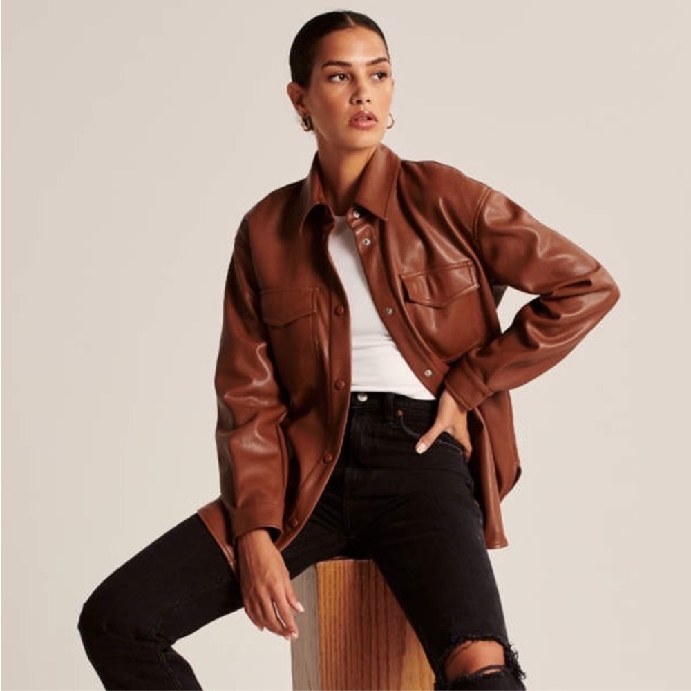 Abercrombie & Fitch Brown Vegan Leather Shacket Jacket